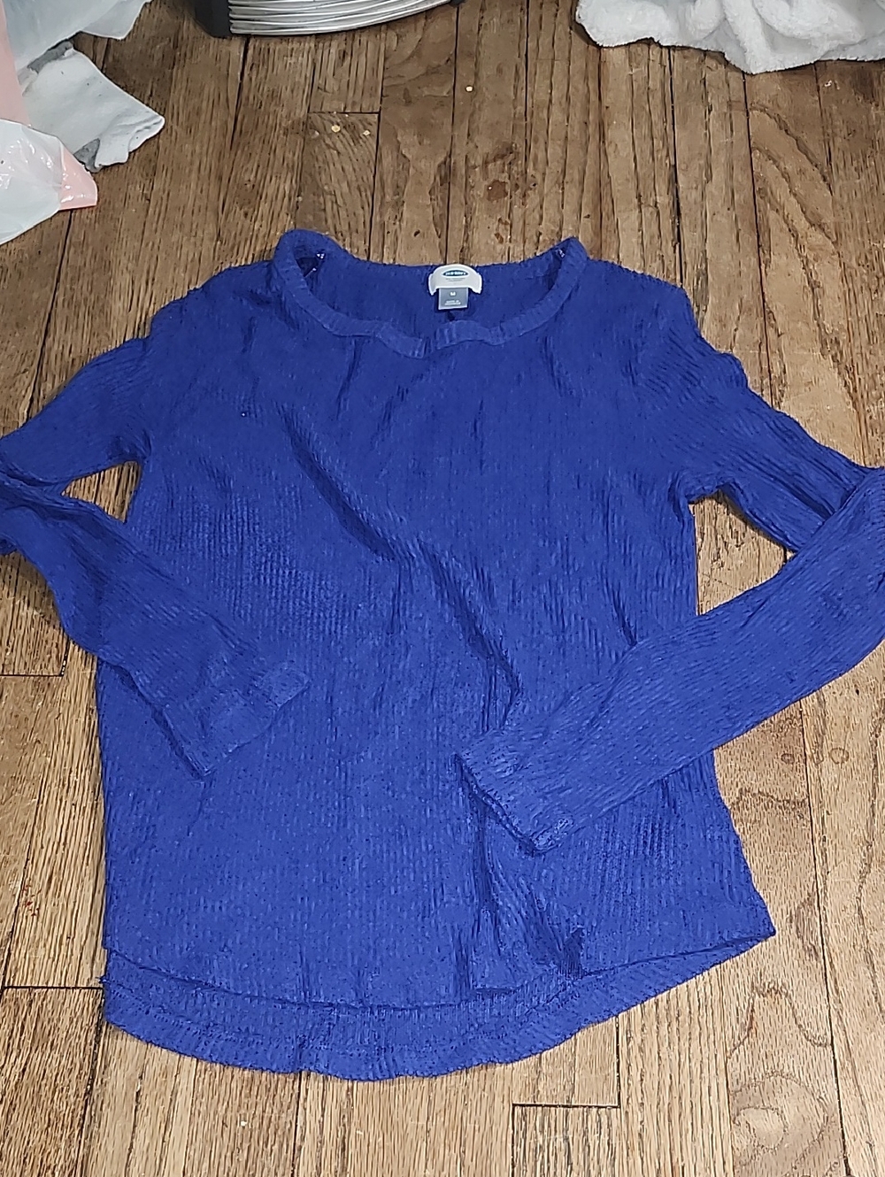 Old Navy Cobalt Blue Long Sleeve Textured Crew Top